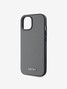 DKNY PU Leather Silver Metal Logo Magsafe Back Cover for iPhone 14 Grey DKNY