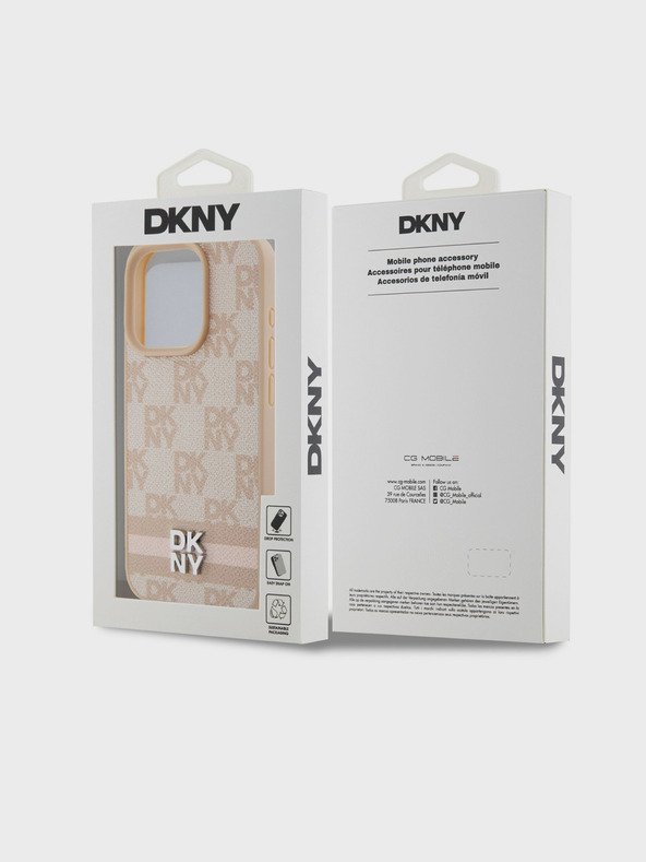 DKNY PU δερμάτινο κάλυμμα πλάτης με καρό μοτίβο και ρίγες για iPhone 14 Pro ροζ DKNY