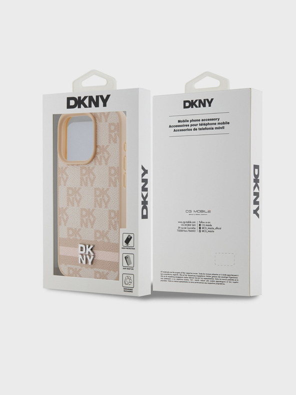 DKNY PU δερμάτινο κάλυμμα πλάτης με καρό μοτίβο και ρίγες για iPhone 14 Pro Max ροζ DKNY