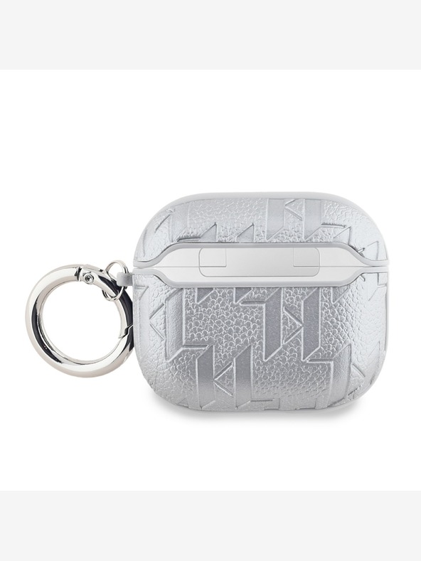 Karl Lagerfeld PU ανάγλυφη θήκη κεφαλών Karl και Choupette για AirPods 3 Silver Karl Lagerfeld
