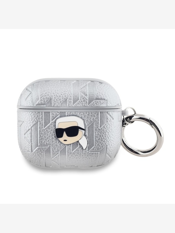Karl Lagerfeld Θήκη κεφαλής PU με ανάγλυφο Karl για AirPods 3 Silver Karl Lagerfeld