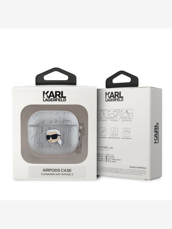 Karl Lagerfeld Θήκη κεφαλής PU με ανάγλυφο Karl για AirPods 3 Silver Karl Lagerfeld