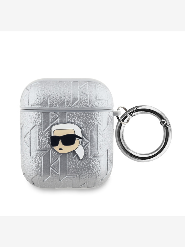Karl Lagerfeld Θήκη Karl Lagerfeld PU Embossed Karl Head για AirPods 1/2 Silver