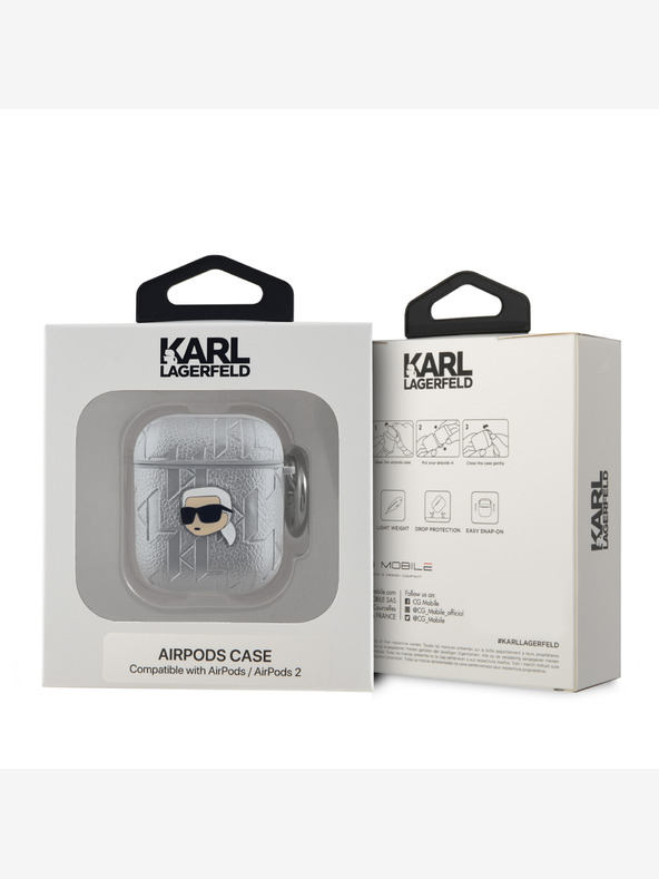 Karl Lagerfeld Θήκη Karl Lagerfeld PU Embossed Karl Head για AirPods 1/2 Silver