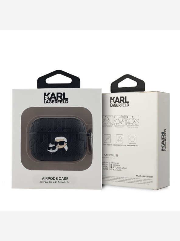 Karl Lagerfeld Θήκη με ανάγλυφα κεφάλια Karl και Choupette PU για AirPods Pro Μαύρο Karl Lagerfeld