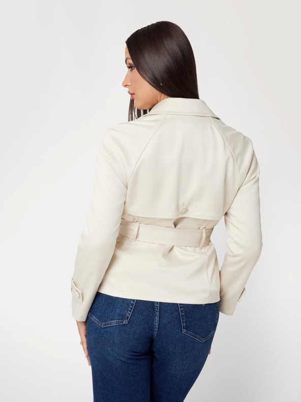 Guess Κρεμ γυναικείο κοντό παλτό καμπαρντίνα Guess