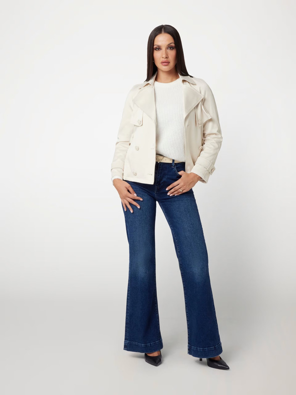 Guess Κρεμ γυναικείο κοντό παλτό καμπαρντίνα Guess