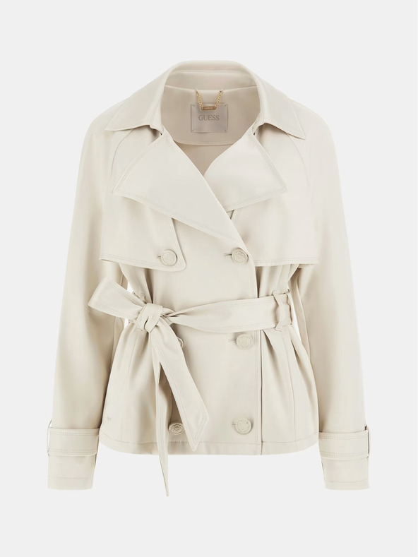 Guess Κρεμ γυναικείο κοντό παλτό καμπαρντίνα Guess