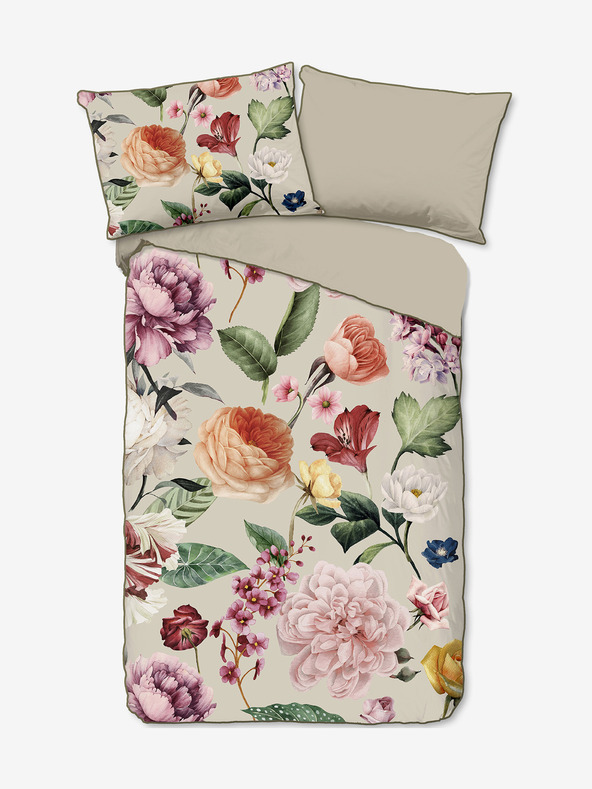 Descanso Μπεζ διπλωματικό σεντόνι Descanso Fiori με μοτίβο 140 x 200 cm