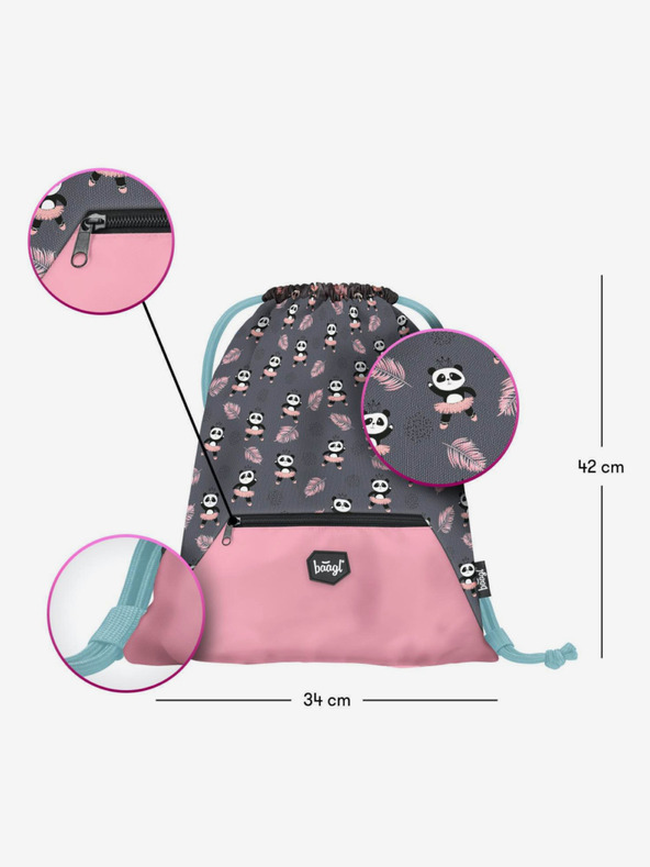 BAAGL  Γκρι σχολική τσάντα με τσέπη panda Baagl