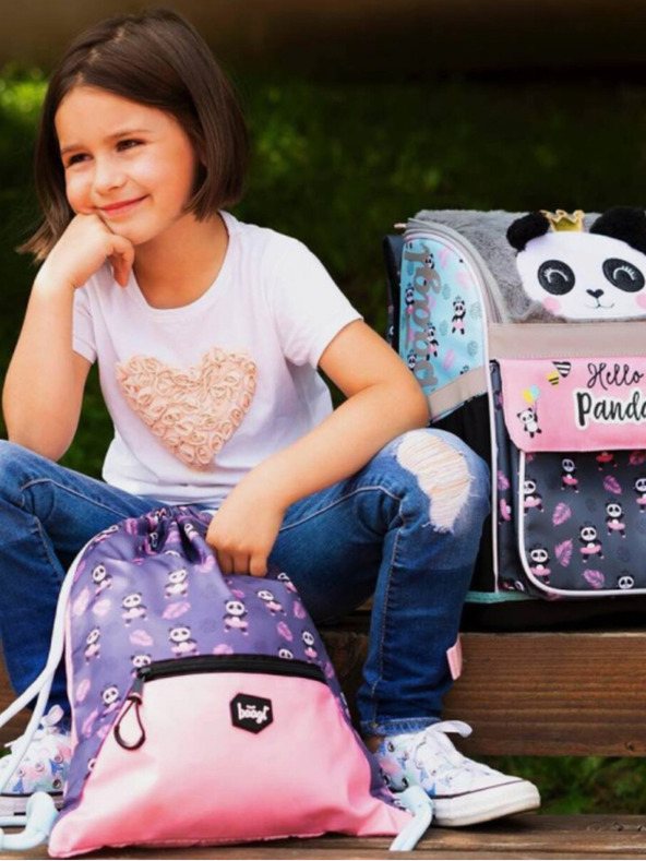 BAAGL  Γκρι σχολική τσάντα με τσέπη panda Baagl