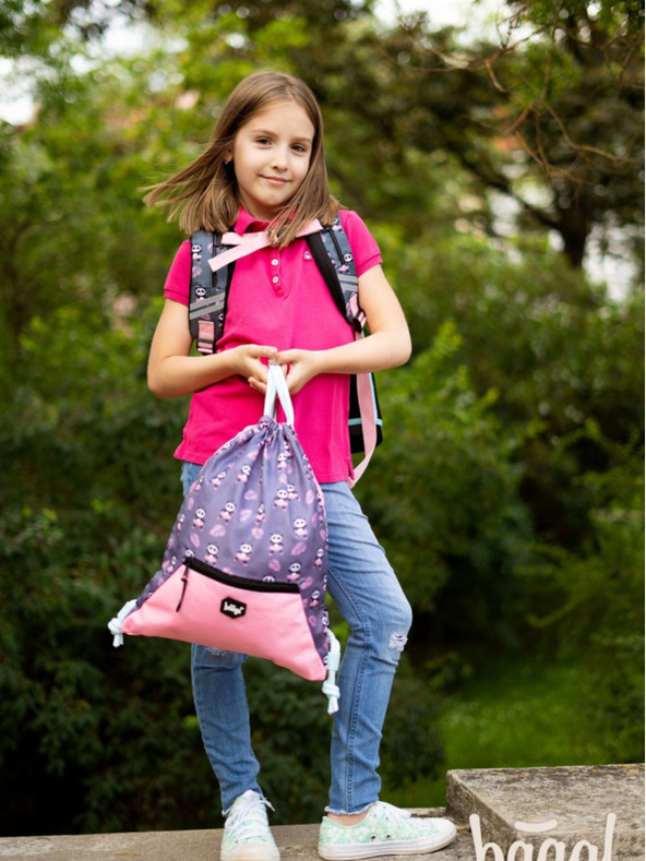 BAAGL  Γκρι σχολική τσάντα με τσέπη panda Baagl