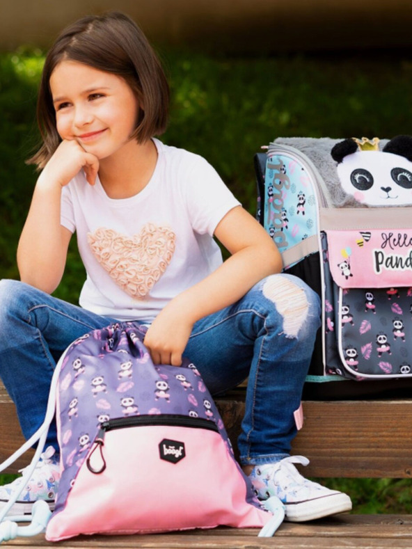 BAAGL  Γκρι σχολική τσάντα με τσέπη panda Baagl