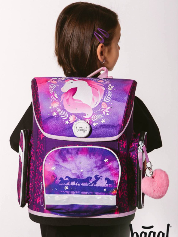 BAAGL  Μωβ σχολικό σετ Ergo - χαρτοφύλακας, μολυβοθήκη, τσάντα Baagl Horse