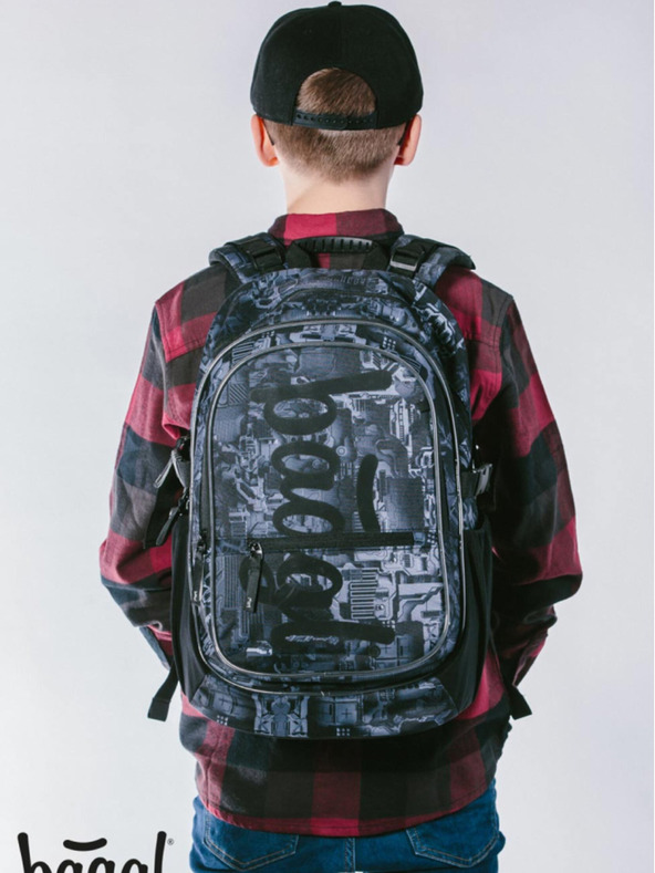 BAAGL  Γκρι σχολικό σετ - σακίδιο πλάτης, μολυβοθήκη, τσάντα Baagl Core Technic