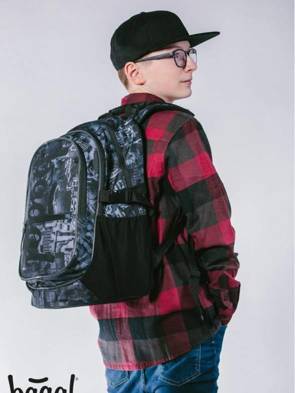 BAAGL  Γκρι σχολικό σετ - σακίδιο πλάτης, μολυβοθήκη, τσάντα Baagl Core Technic