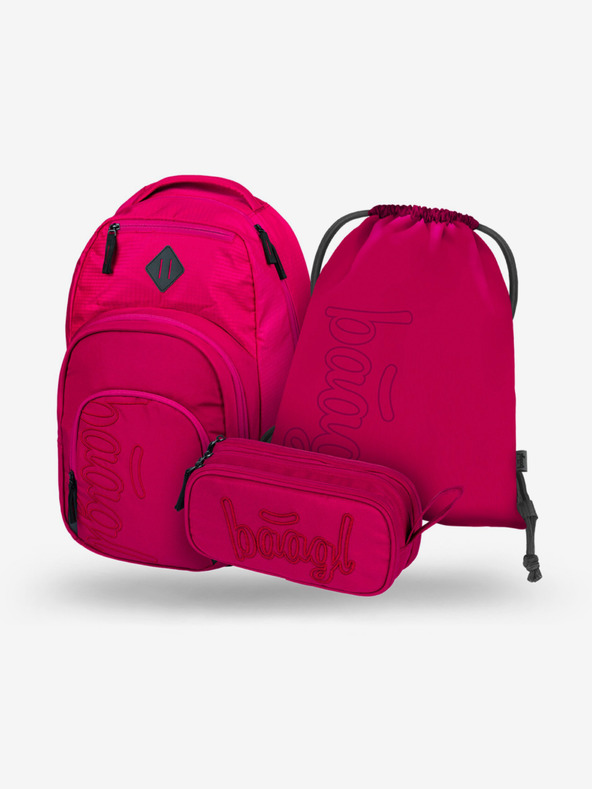 BAAGL  Κόκκινο σχολικό σετ - σακίδιο πλάτης, μολυβοθήκη, τσάντα Baagl Coolmate Ruby