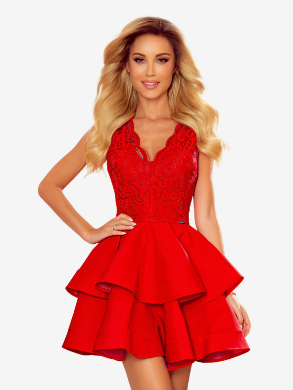 numoco Αποκλειστικό φόρεμα με λαιμόκοψη από δαντέλα - κόκκινο Numoco