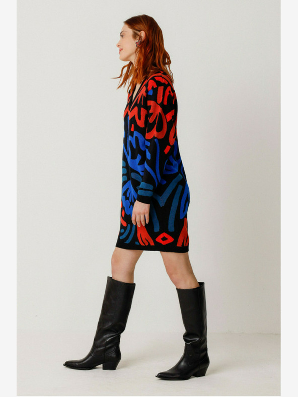 SKFK SKFK μπλε-πορτοκαλί γυναικείο πουλόβερ φόρεμα με μοτίβο