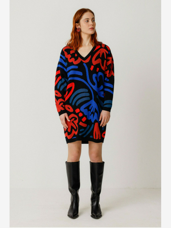 SKFK SKFK μπλε-πορτοκαλί γυναικείο πουλόβερ φόρεμα με μοτίβο