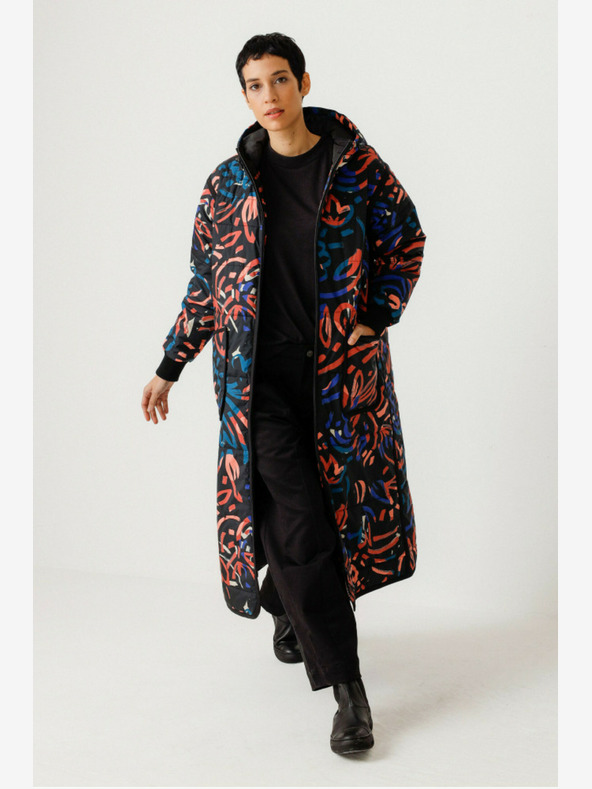 SKFK Μπλε και πορτοκαλί γυναικείο χειμερινό παλτό με μοτίβο SKFK