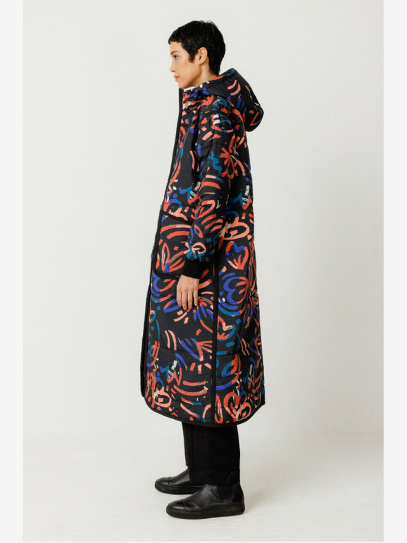 SKFK Μπλε και πορτοκαλί γυναικείο χειμερινό παλτό με μοτίβο SKFK