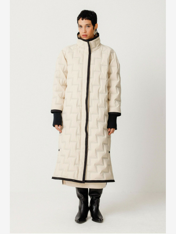 SKFK Κρεμώδες γυναικείο χειμερινό παλτό SKFK