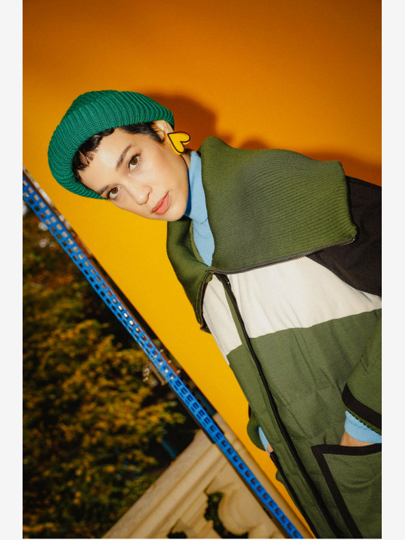 SKFK Πράσινο γυναικείο χειμερινό παλτό SKFK