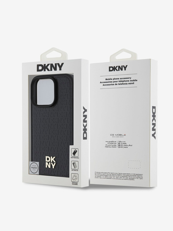DKNY DKNY PU Leather Repeat Pattern Stack Logo MagSafe Back Cover για iPhone 16 Pro Μαύρο