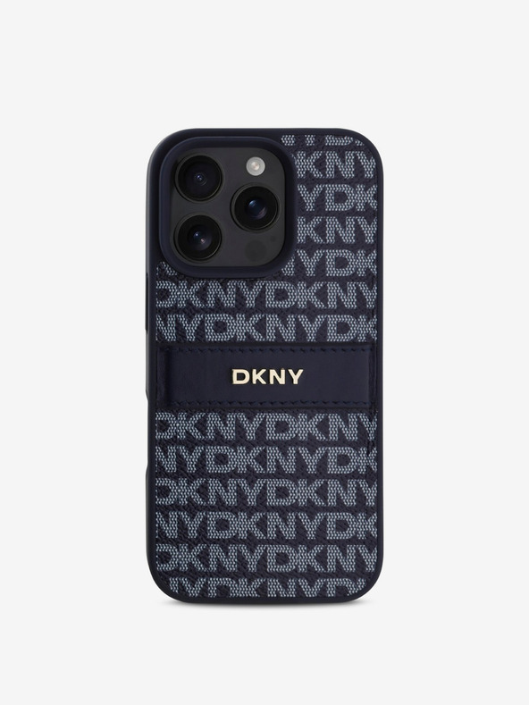 DKNY DKNY PU Leather Repeat Pattern Tonal Stripe Back Cover για iPhone 16 Pro Max Μπλε