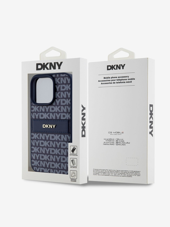 DKNY DKNY PU Leather Repeat Pattern Tonal Stripe Back Cover για iPhone 16 Pro Max Μπλε