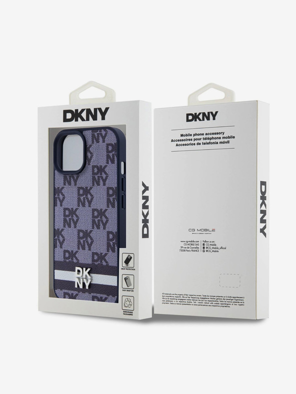 DKNY DKNY PU δερμάτινο κάλυμμα πλάτης με καρό μοτίβο και ρίγες για iPhone 15 μπλε