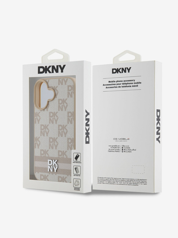 DKNY DKNY PU δερμάτινο κάλυμμα πλάτης με καρό μοτίβο και ρίγες για iPhone 16 ροζ