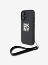 DKNY DKNY PU δέρμα με λογότυπο Stack λουράκι καρπού πίσω κάλυμμα για iPhone 16 Μαύρο