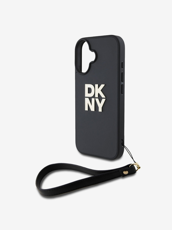 DKNY DKNY PU δέρμα με λογότυπο Stack λουράκι καρπού πίσω κάλυμμα για iPhone 16 Μαύρο