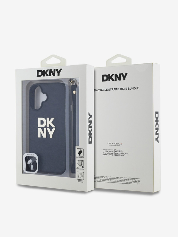 DKNY DKNY PU δέρμα με λογότυπο Stack λουράκι καρπού πίσω κάλυμμα για iPhone 16 Μαύρο