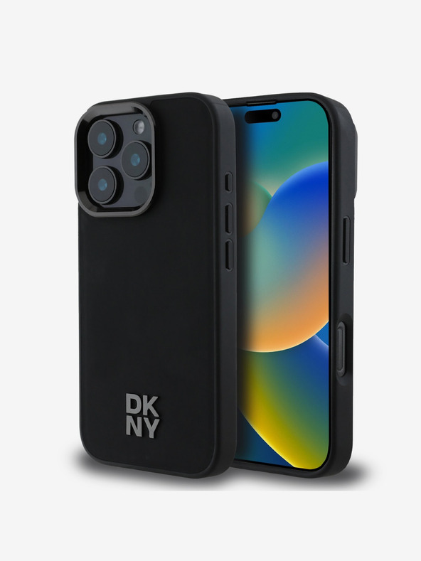 DKNY DKNY PU δέρμα Stack Logo Magsafe Πίσω κάλυμμα για iPhone 16 Pro Μαύρο