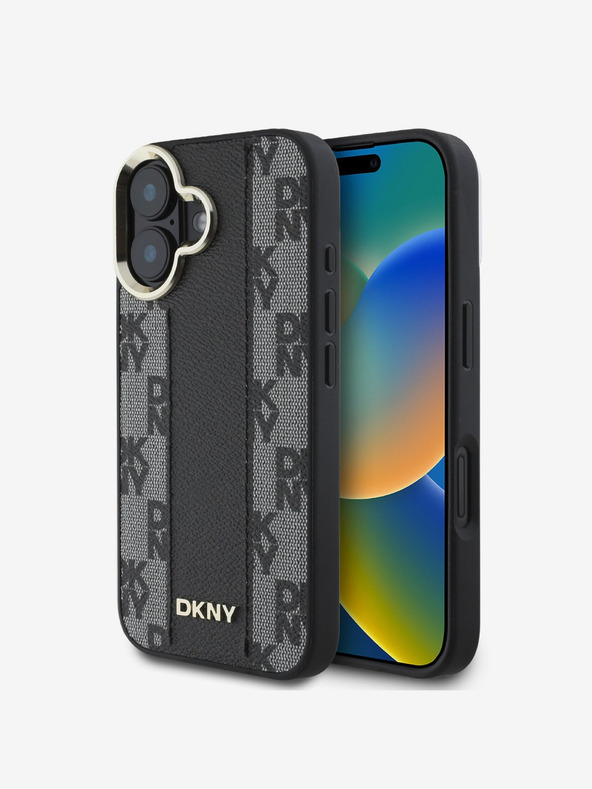 DKNY DKNY PU δέρμα με καρό μοτίβο Magsafe πίσω κάλυμμα για iPhone 16 μαύρο