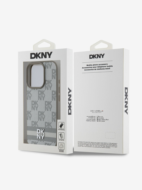 DKNY DKNY PU δερμάτινο κάλυμμα πλάτης με καρό μοτίβο και ρίγες για iPhone 16 Pro μπεζ