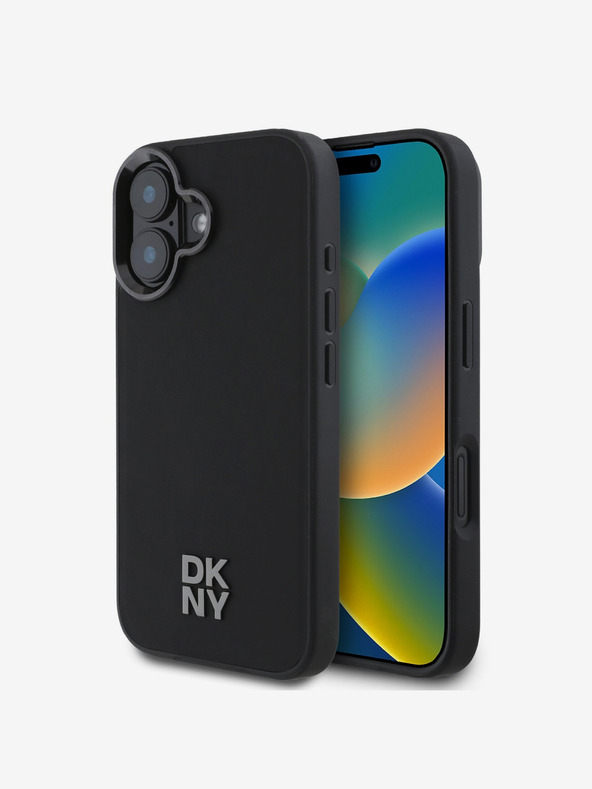 DKNY DKNY PU δέρμα Stack Logo Magsafe πίσω κάλυμμα για iPhone 16 Μαύρο