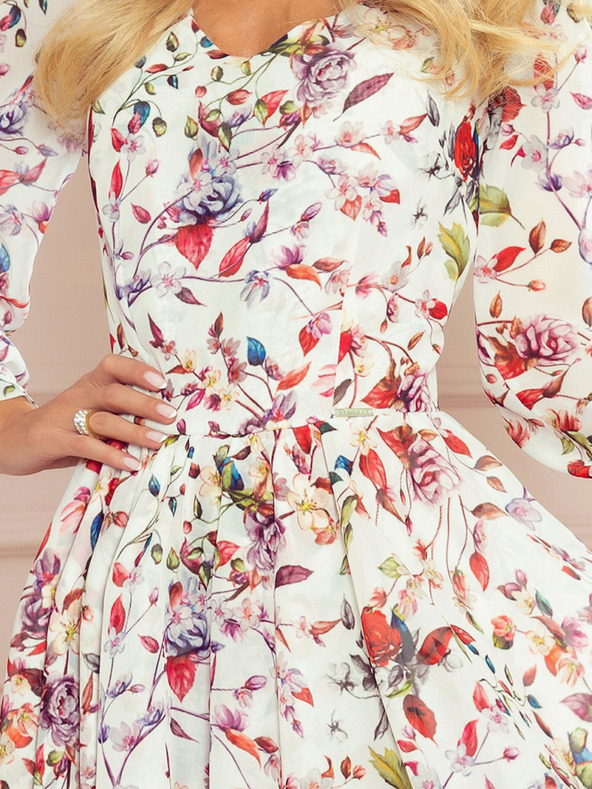 numoco Φόρεμα με λαιμόκοψη - χρωματιστά λουλούδια σε ανοιχτόχρωμο φόντο Numoco ZOE