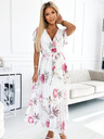 numoco Πλισέ μίντι φόρεμα με λαιμόκοψη και βολάν - ανοιξιάτικα λουλούδια σε λευκό φόντο Numoco LISA
