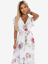 numoco Πλισέ μίντι φόρεμα με λαιμόκοψη και βολάν - ανοιξιάτικα λουλούδια σε λευκό φόντο Numoco LISA