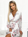 numoco Γυναικείο φόρεμα με λαιμόκοψη μαντήλι και ζώνη - λευκό με τριαντάφυλλα Numoco ROSETTA