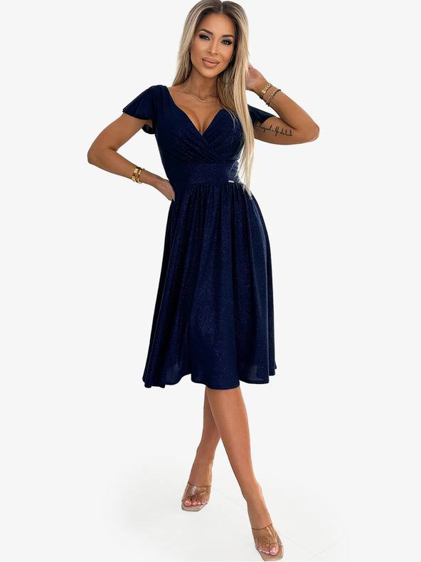 numoco Φόρεμα με κοντό μανίκι και λαιμόκοψη - σκούρο μπλε με glitter Numoco MATILDE