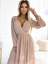 numoco Μίντι φόρεμα από σιφόν με μακριά μανίκια και λαιμόκοψη - μπεζ Numoco MILA