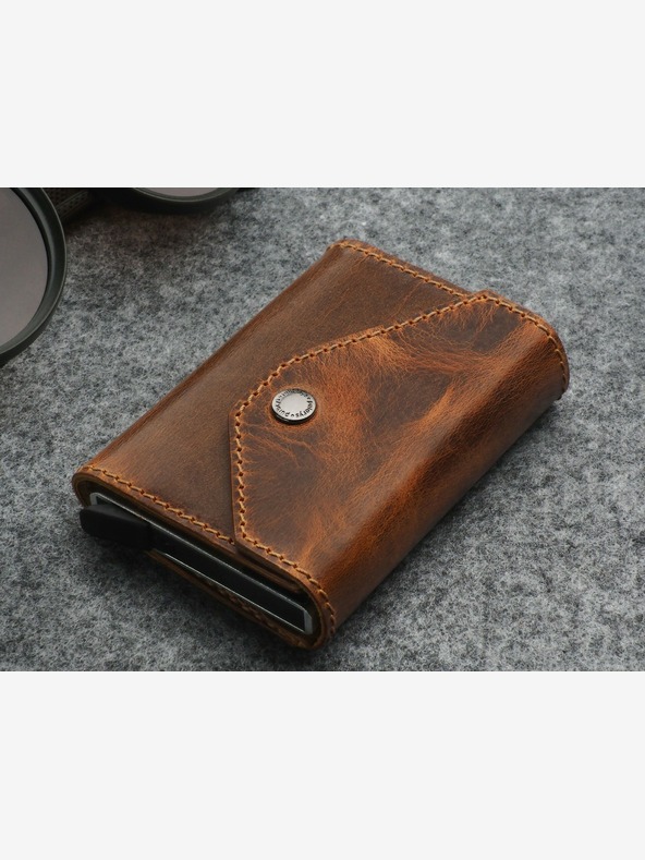 Pularys Pularys ανδρικό δερμάτινο πορτοφόλι καφέ