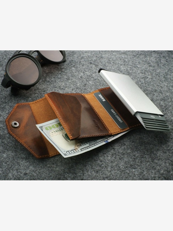 Pularys Pularys ανδρικό δερμάτινο πορτοφόλι καφέ