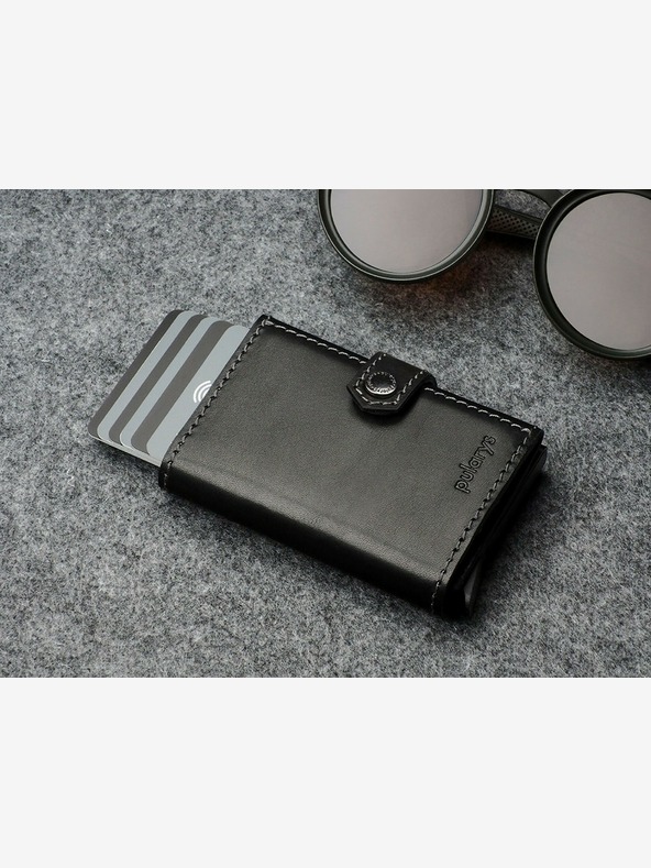 Pularys Pularys Ανδρικό δερμάτινο πορτοφόλι Hiker και σετ δώρου με μπρελόκ μαύρο 211314101