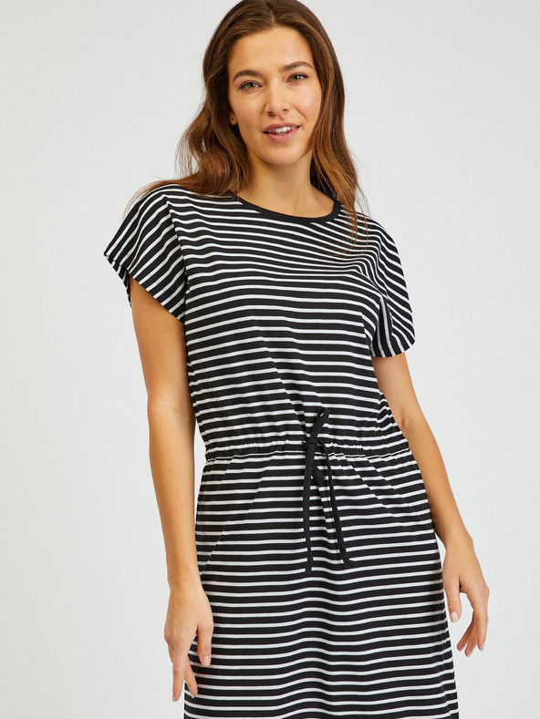 Sam 73 Λευκό και μαύρο γυναικείο ριγέ φόρεμα SAM73 Sagitta